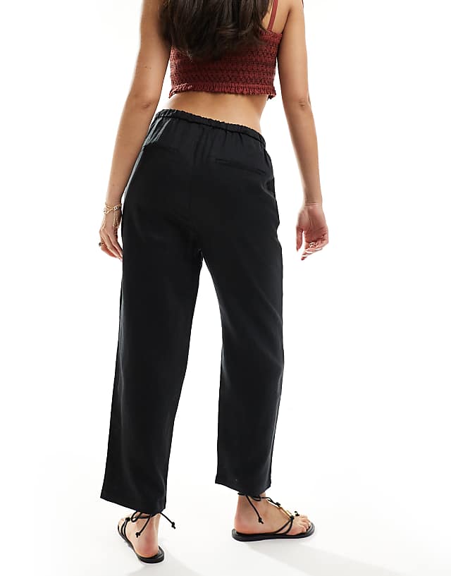 Asos Mango Linen Tie Waist Trousers In Black