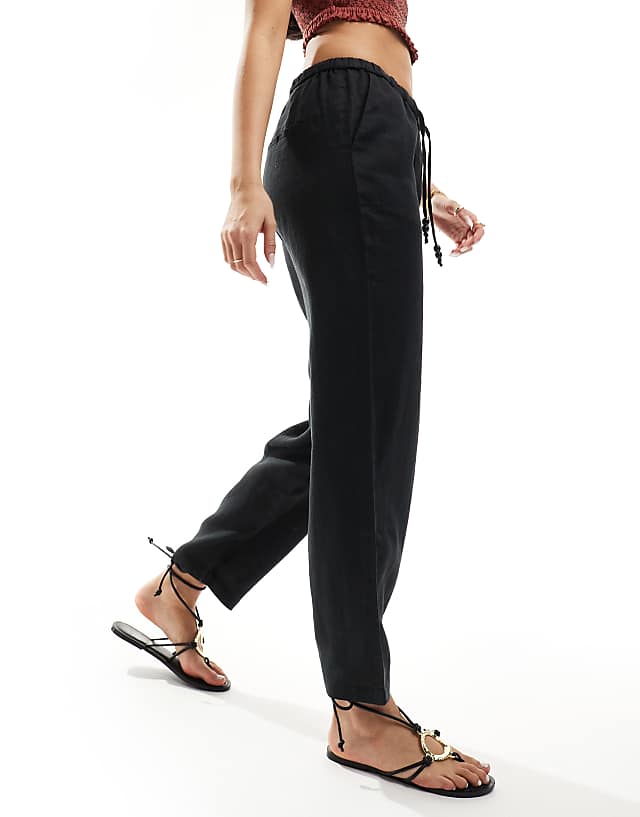asos Mango linen tie waist trousers in black