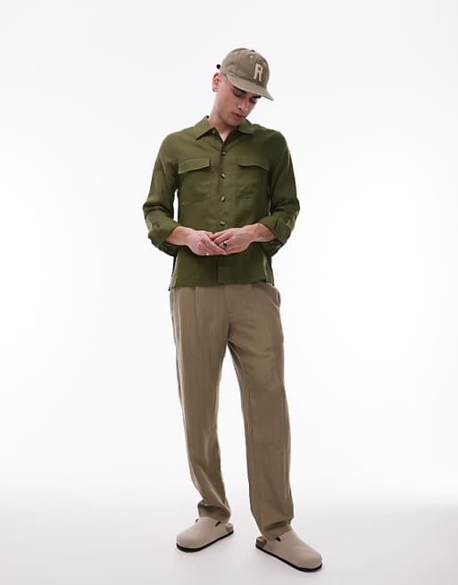 Asos Mango Premium Linen Shacket In Pale Green