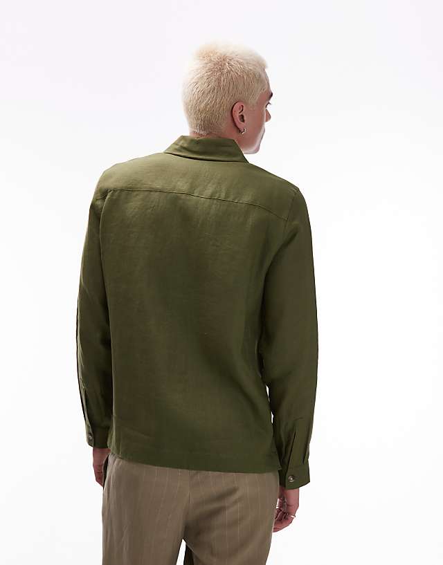 Asos Mango Premium Linen Shacket In Pale Green