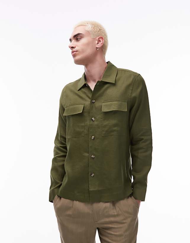 asos Mango premium linen shacket in pale green