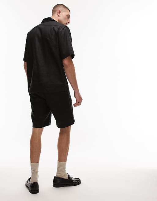 Asos Mango Premium Linen Shorts In Black