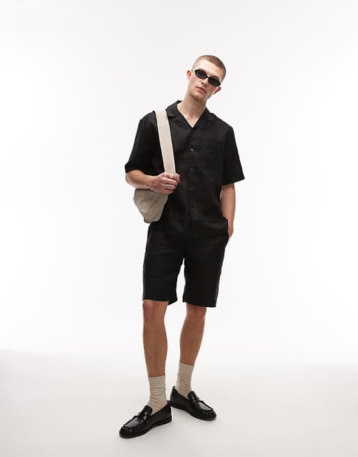 asos Mango premium linen shorts in black
