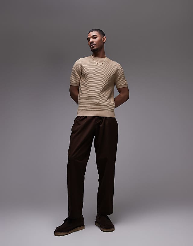 Asos Mango Ribbed Knitted T-shirt In Beige