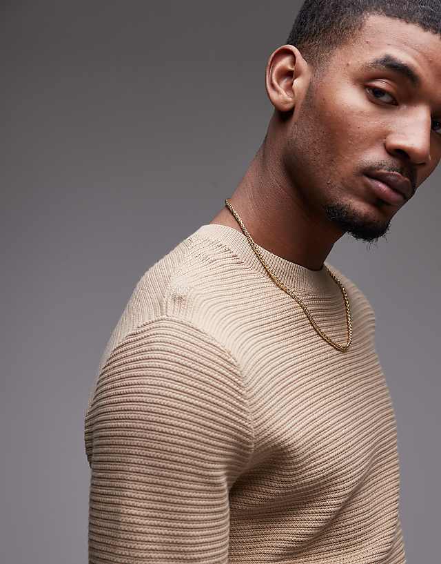 Asos Mango Ribbed Knitted T-shirt In Beige