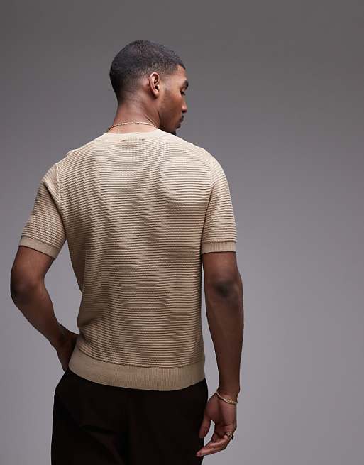 Asos Mango Ribbed Knitted T-shirt In Beige