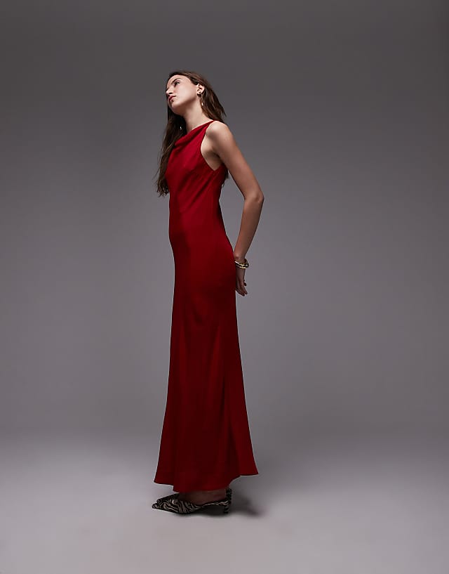 asos Mango satin drape neck maxi dress in red