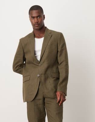 Asos Mango Slim Fit Linen Suit Co-ord In Khaki