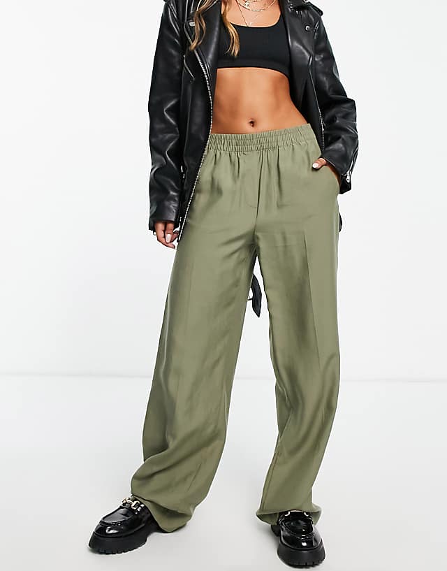 Asos Mango Straight Leg Linen Trouser In Khaki