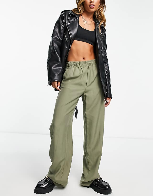 asos Mango straight leg linen trouser in khaki