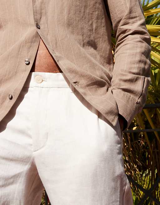 Asos Mango Super Slim Linen Trousers In White