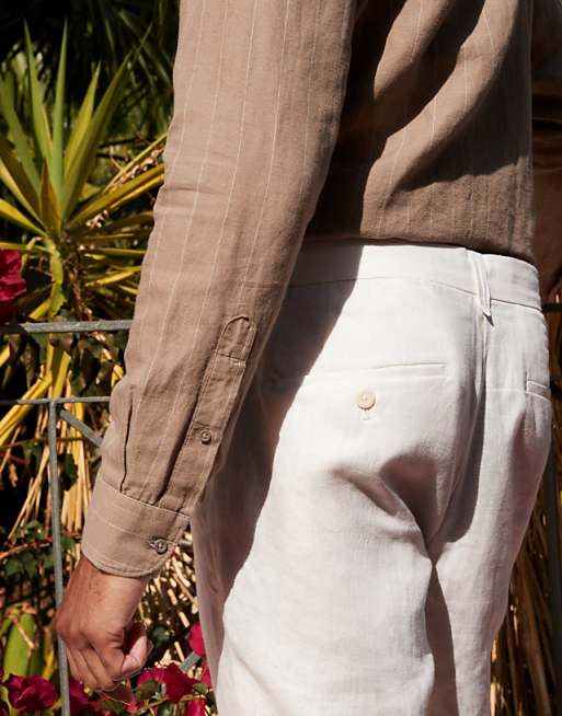 Asos Mango Super Slim Linen Trousers In White