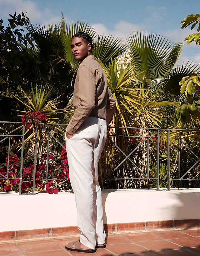 Asos Mango Super Slim Linen Trousers In White