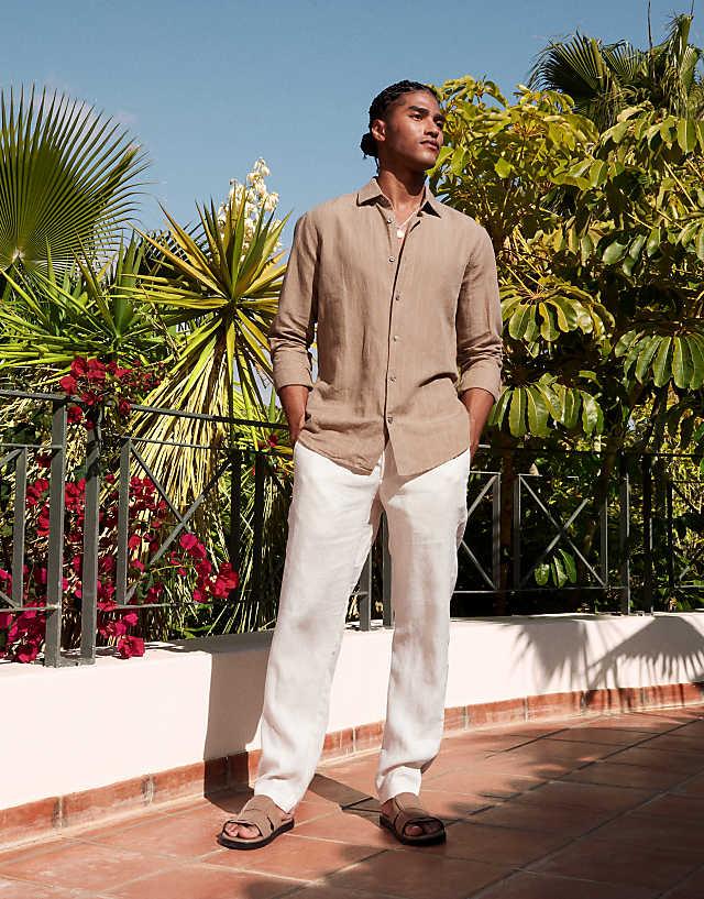 asos Mango super slim linen trousers in white
