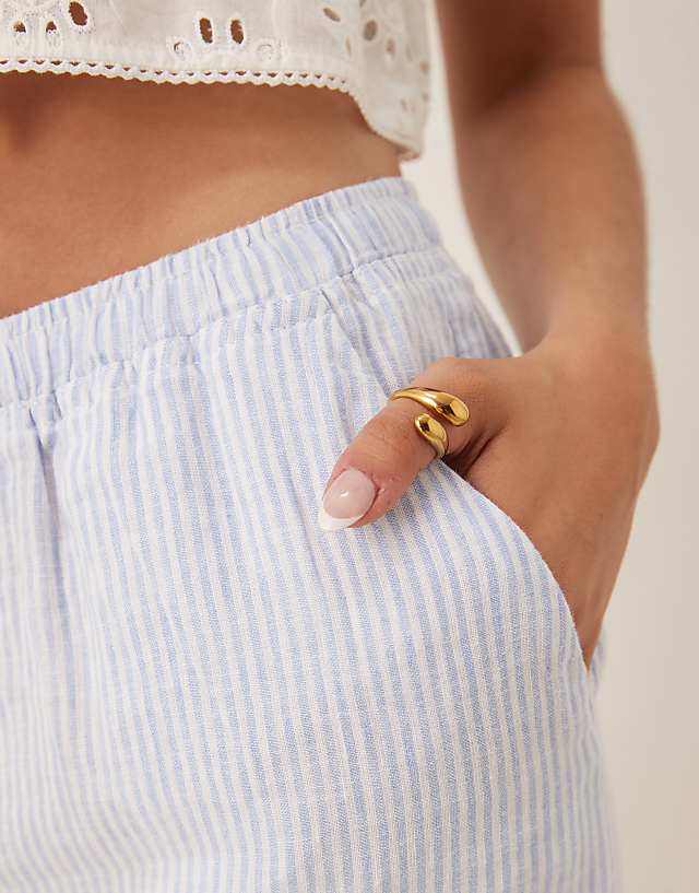 Asos Mango Tie Waist Linen Trousers In Blue