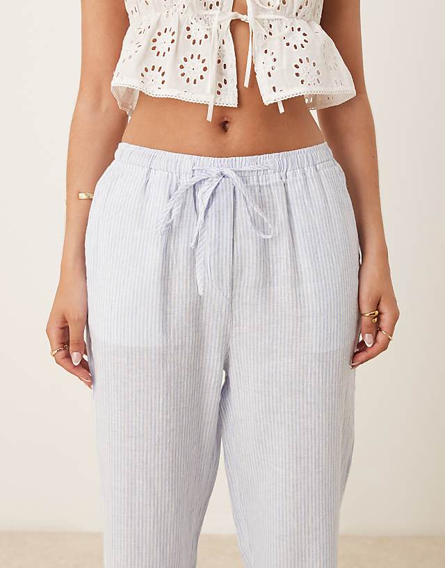 Asos Mango Tie Waist Linen Trousers In Blue