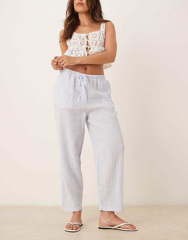 asos Mango tie waist linen trousers in blue