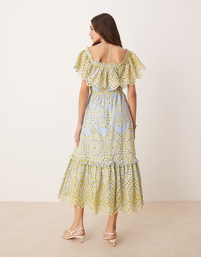Asos Maya Broderie Bardot Midi Dress In Multi