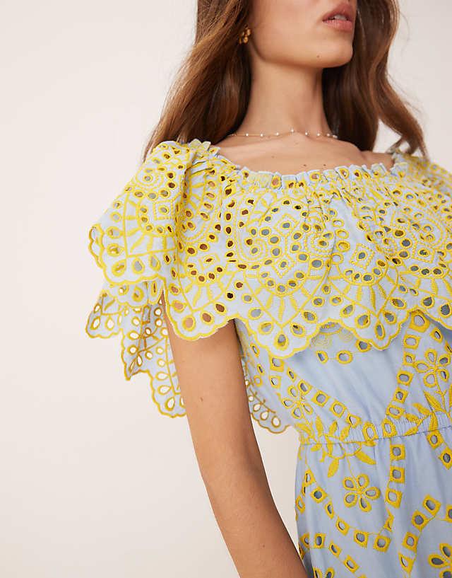 Asos Maya Broderie Bardot Midi Dress In Multi