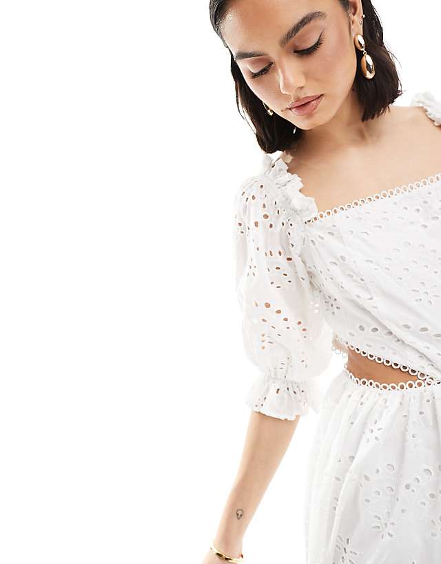 Asos Maya Broderie Cut Out Midaxi Dress In White