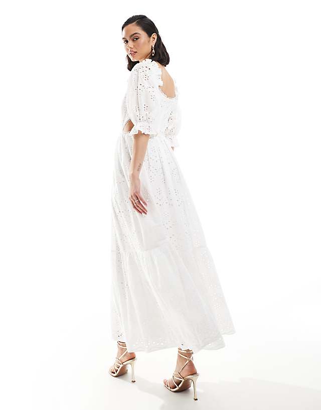 Asos Maya Broderie Cut Out Midaxi Dress In White