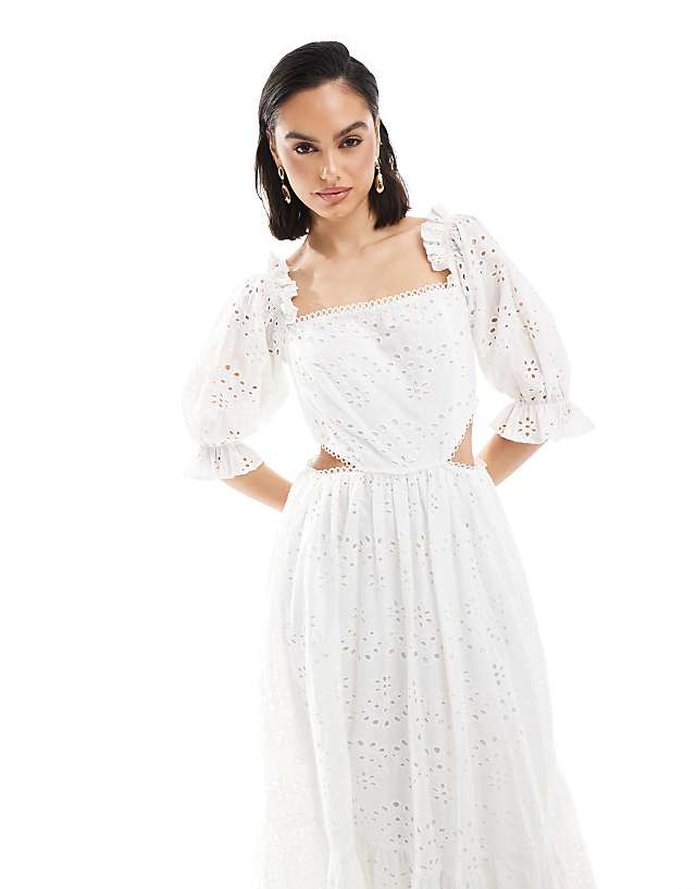 Asos Maya Broderie Cut Out Midaxi Dress In White