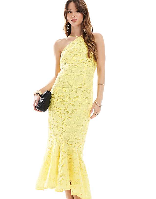 Asos Maya Halter Neck Lace Midi Dress In Yellow