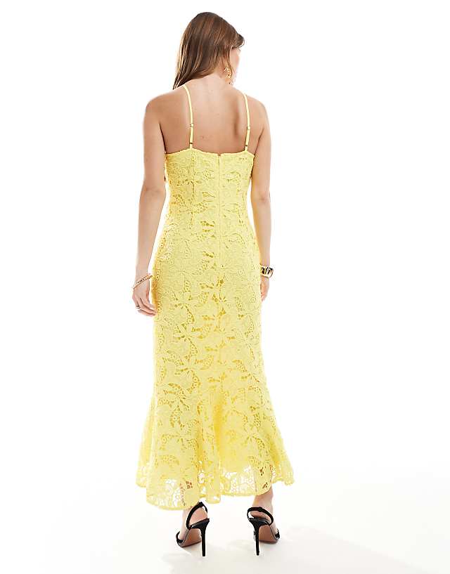 Asos Maya Halter Neck Lace Midi Dress In Yellow