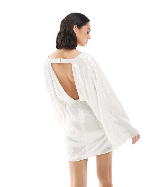 Asos Maya Sequin Open Back Mini Dress In White