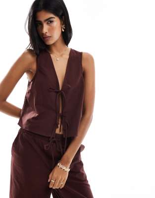 Asos Miss Selfridge Linen Co-ord In Chocolate