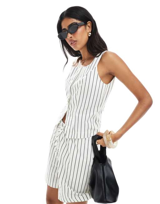 Asos Miss Selfridge Linen Co-ord In Neutral Stripe