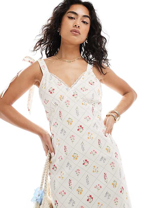 Asos Miss Selfridge Tie Shoulder Linen Slip Dress