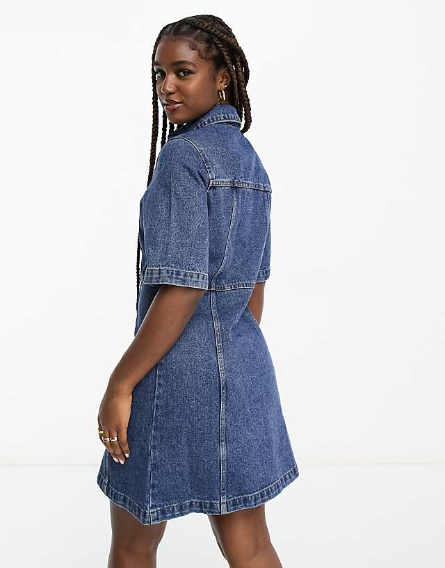 Asos Monki Denim Mini Shirt Dress In Blue