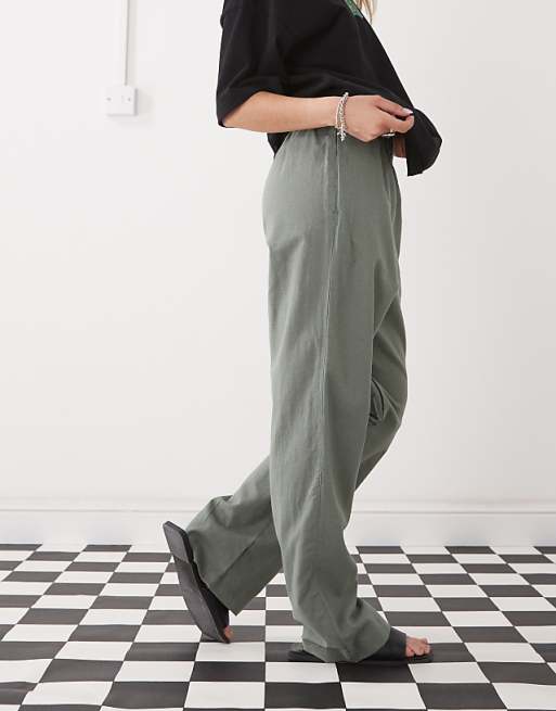 Asos Monki Linen Trousers In Khaki