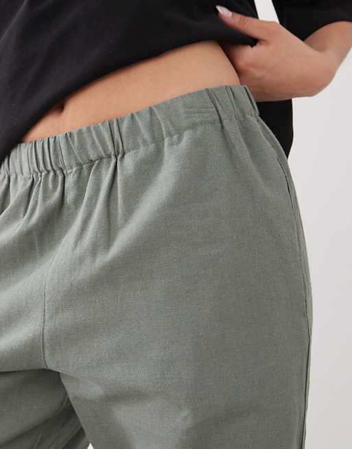Asos Monki Linen Trousers In Khaki
