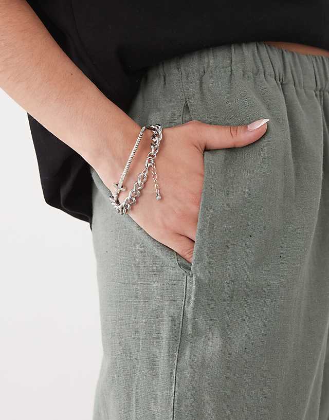Asos Monki Linen Trousers In Khaki
