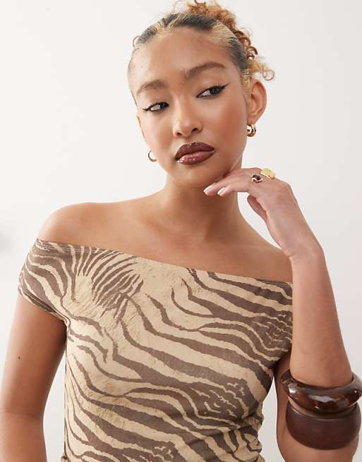 Asos Motel Hari Animal Print Dress In Neutral