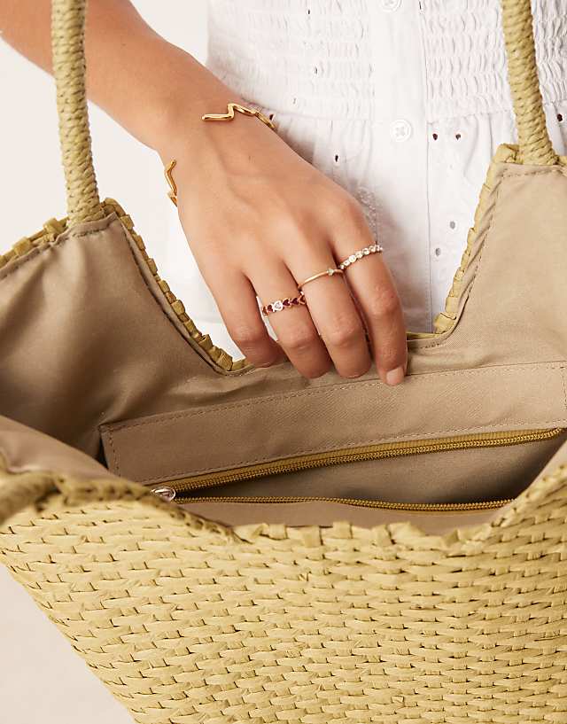 Asos My Accessories Straw Basket Bag In Green