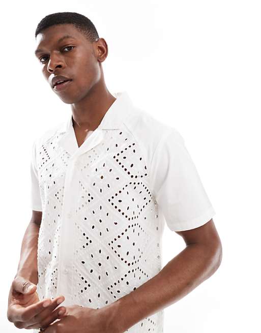 Asos Native Youth Broderie Lace Shirt In White