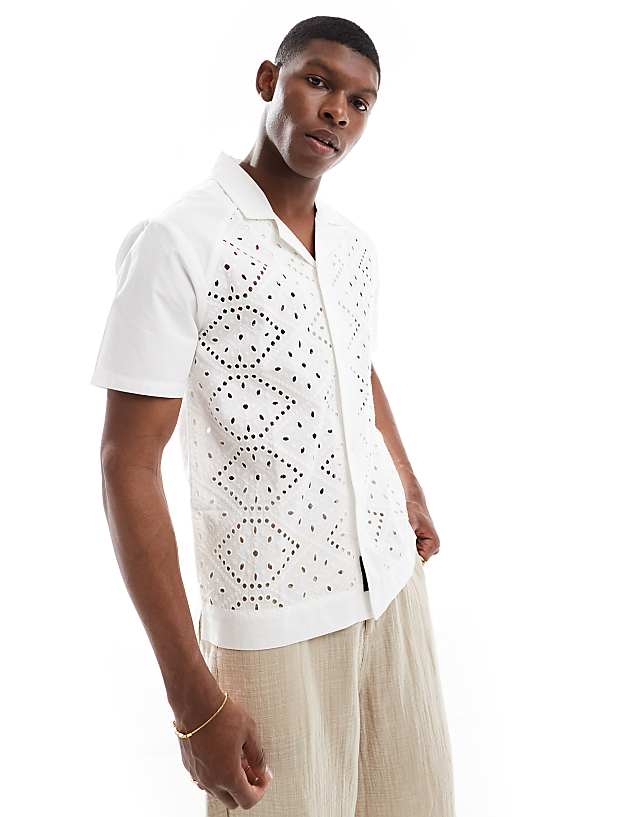 asos Native Youth broderie lace shirt in white