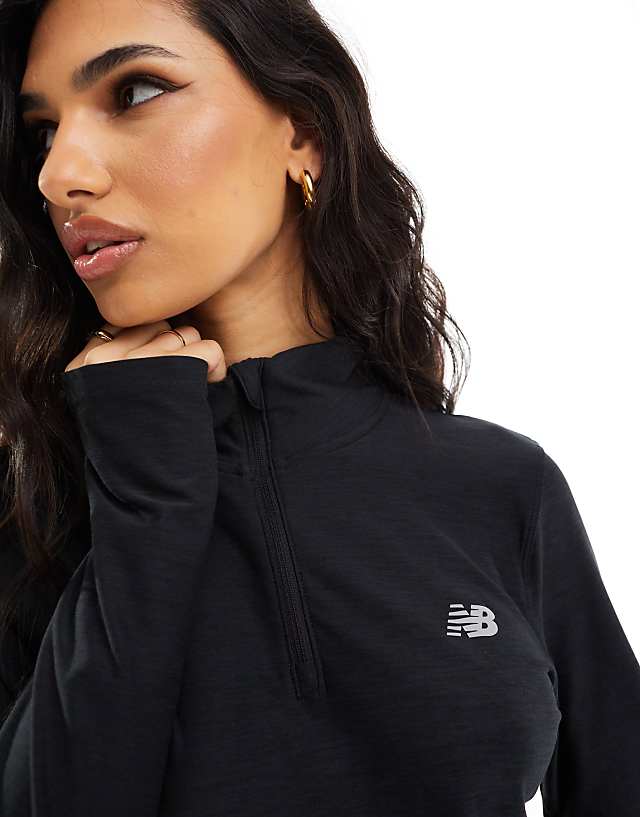 Asos New Balance Performance 1/2 Zip Top In Black