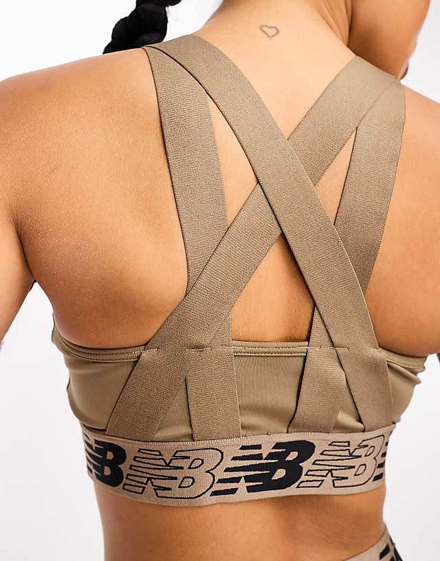 Asos New Balance Relentless Sports Bra In Brown
