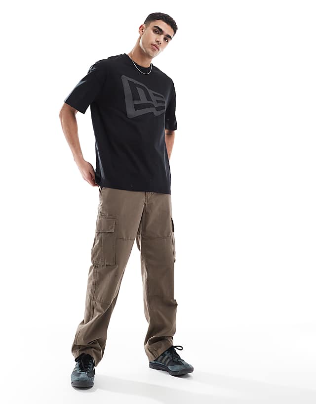 Asos New Era Flag Logo Oversized T-shirt In Black