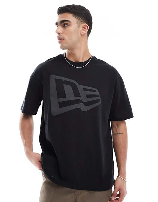 Asos New Era Flag Logo Oversized T-shirt In Black