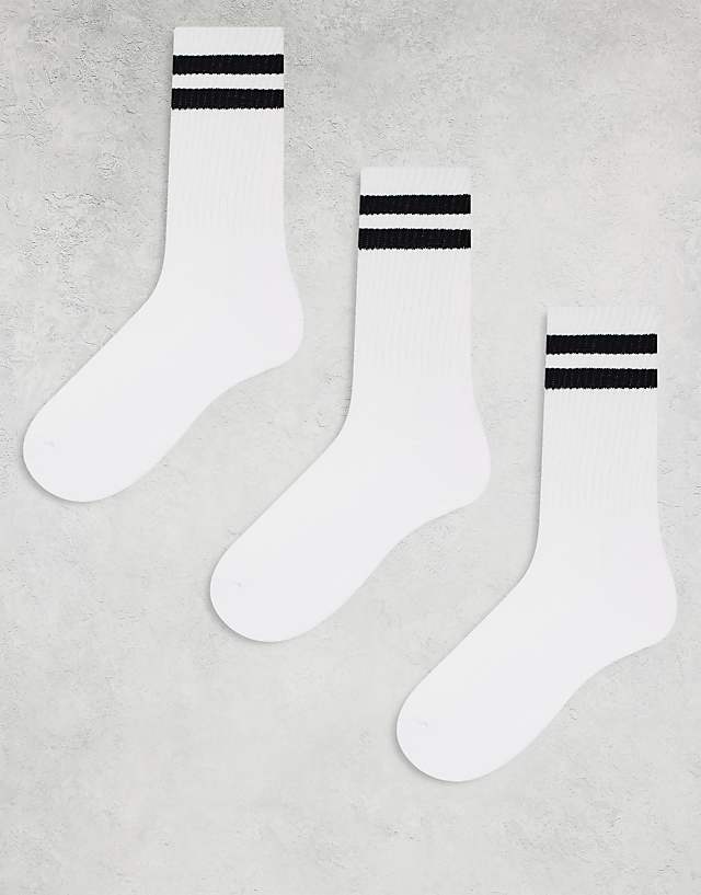 asos New Look 3 pack stripe sport socks in white