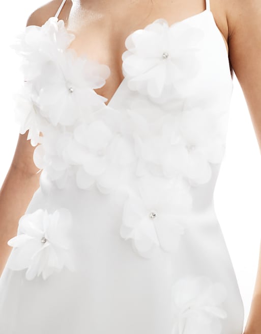 Asos New Look Applique Flower Mini Dress In White