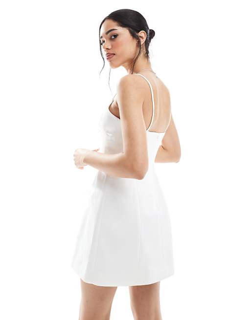 Asos New Look Applique Flower Mini Dress In White