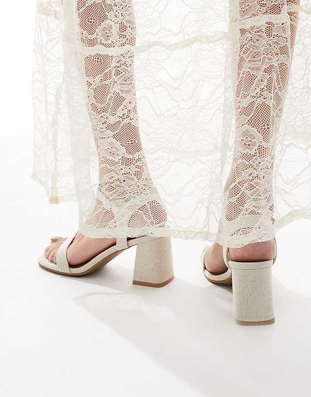 Asos New Look Block Heeled Sandal In Linen Blend