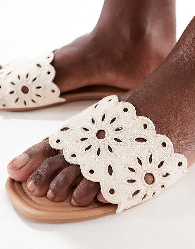 Asos New Look Cut Out Linen Look Sandal In Cream