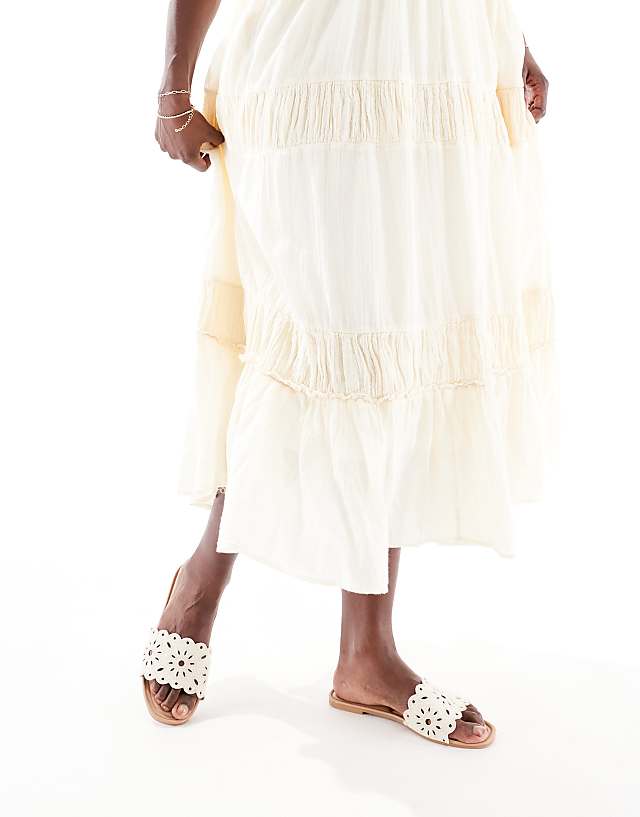 Asos New Look Cut Out Linen Look Sandal In Cream